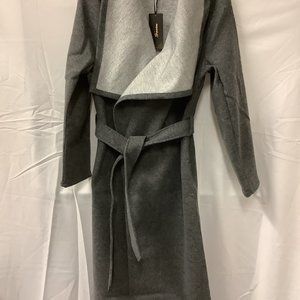 Shinestar Womens Gray Long Sleeves Collared Tie Trench Coat Jacket Size Large